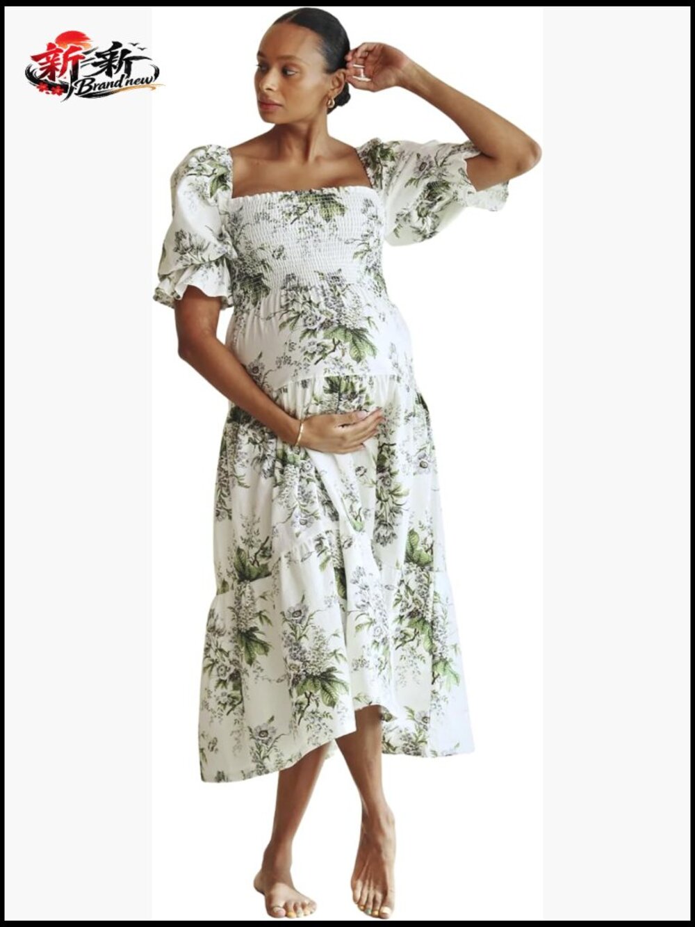 Cotton Linen Maternity Dress, Flowy Relaxed Fit Pregnancy Gown, Photoshoot Baby